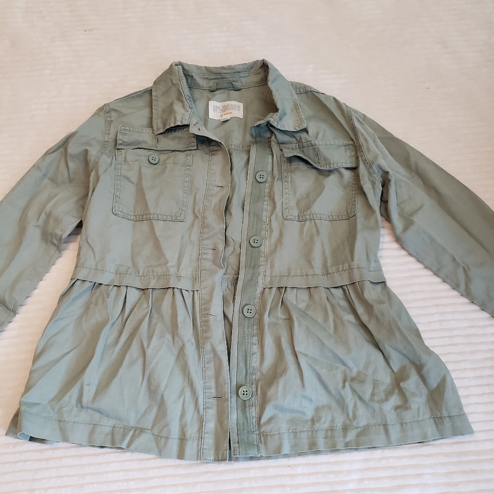 Gymboree Green Army Pleated Button-Up Jacket XL 14
